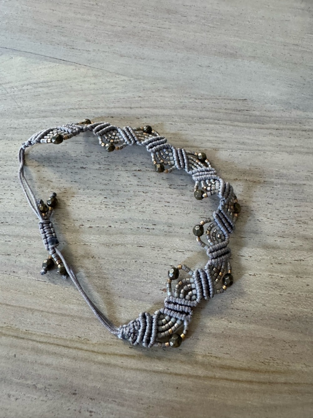 Chan Luu Light Gray Beaded Macramé Bracelet with Metallic Accents